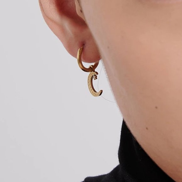 New 18K Gold Plated Diamond Moon Star Huggie Hoop Earrings - Picture 2 of 9